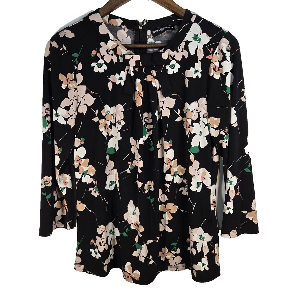Karl Lagerfeld Black Floral Blouse Womens Medium